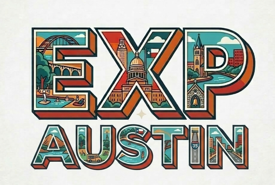 Experience ATX logo, Austin skyline illustrated inside bold letterforms